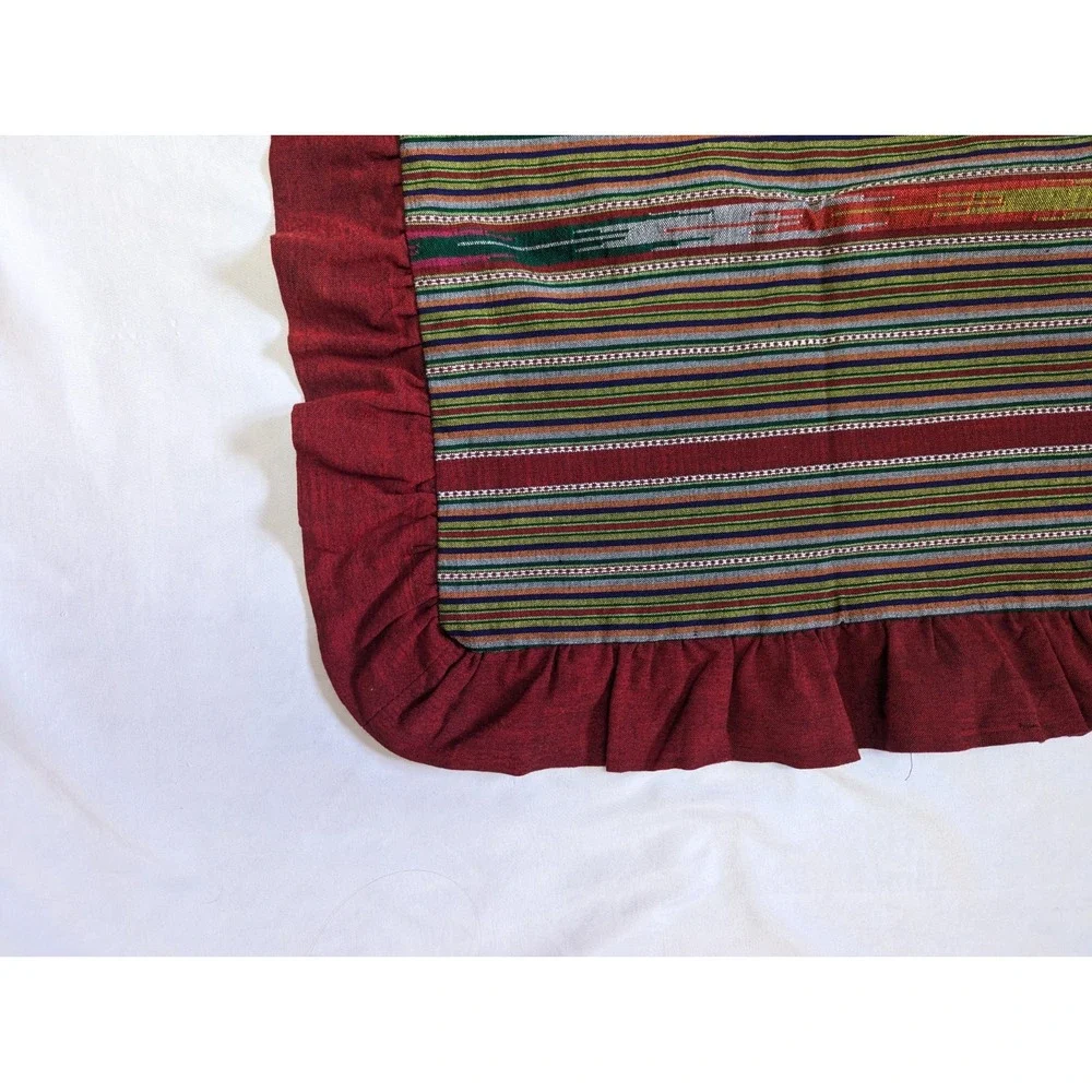 Boho Rainbow Striped Decorative Throw Pillow Covers Red Ruffle Trim 14